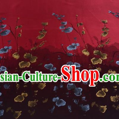 Chinese Traditional Costume Royal Palace Printing Flowers Red Satin Brocade Fabric, Chinese Ancient Clothing Drapery Hanfu Cheongsam Material