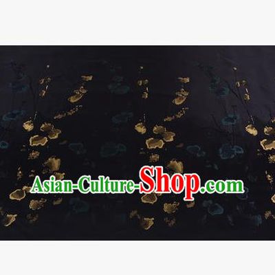 Chinese Traditional Costume Royal Palace Printing Flowers Black Satin Brocade Fabric, Chinese Ancient Clothing Drapery Hanfu Cheongsam Material