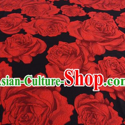 Chinese Traditional Costume Royal Palace Printing Red Rose Satin Brocade Fabric, Chinese Ancient Clothing Drapery Hanfu Cheongsam Material