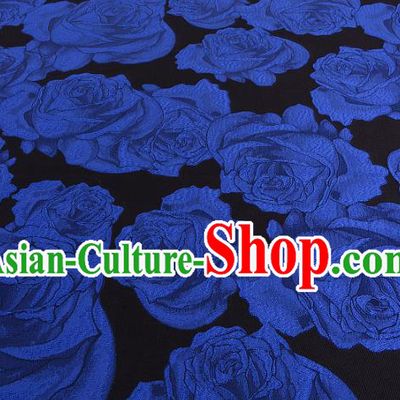 Chinese Traditional Costume Royal Palace Printing Blue Rose Satin Brocade Fabric, Chinese Ancient Clothing Drapery Hanfu Cheongsam Material