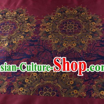 Chinese Traditional Costume Royal Palace Pattern Red Satin Brocade Fabric, Chinese Ancient Clothing Drapery Hanfu Cheongsam Material