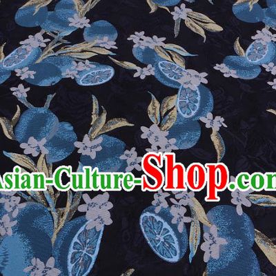 Chinese Traditional Costume Royal Palace Lotus Root Pattern Black Satin Brocade Fabric, Chinese Ancient Clothing Drapery Hanfu Cheongsam Material