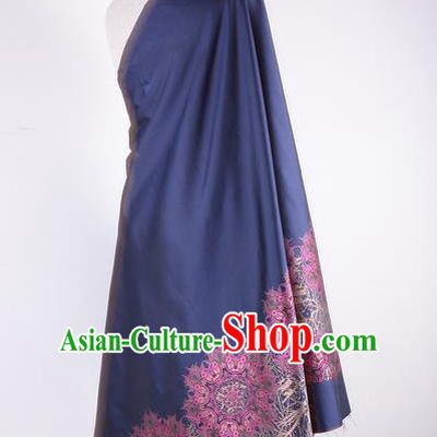Chinese Traditional Costume Royal Palace Pattern Navy Brocade Fabric, Chinese Ancient Clothing Drapery Hanfu Cheongsam Material