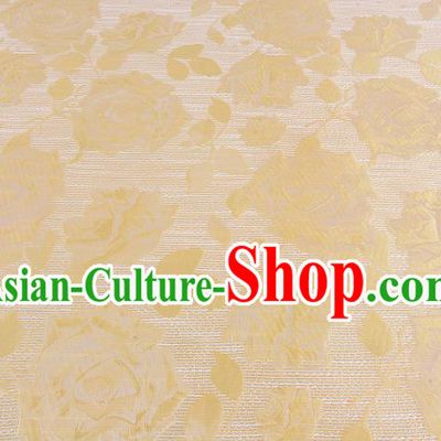 Chinese Traditional Costume Royal Palace Rose Pattern Yellow Brocade Fabric, Chinese Ancient Clothing Drapery Hanfu Cheongsam Material