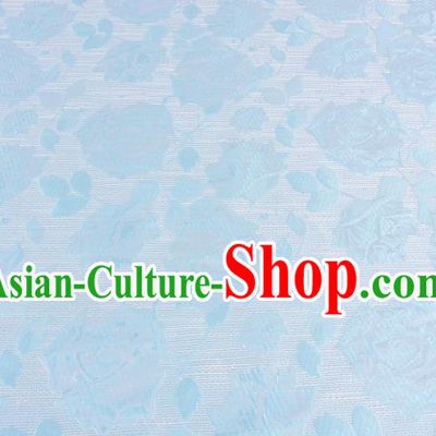 Chinese Traditional Costume Royal Palace Rose Pattern Blue Brocade Fabric, Chinese Ancient Clothing Drapery Hanfu Cheongsam Material