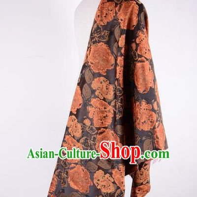 Chinese Traditional Costume Royal Palace Peony Pattern Brown Brocade Fabric, Chinese Ancient Clothing Drapery Hanfu Cheongsam Material