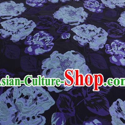 Chinese Traditional Costume Royal Palace Peony Pattern Navy Brocade Fabric, Chinese Ancient Clothing Drapery Hanfu Cheongsam Material