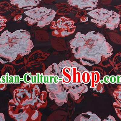 Chinese Traditional Costume Royal Palace Peony Pattern Coffee Brocade Fabric, Chinese Ancient Clothing Drapery Hanfu Cheongsam Material