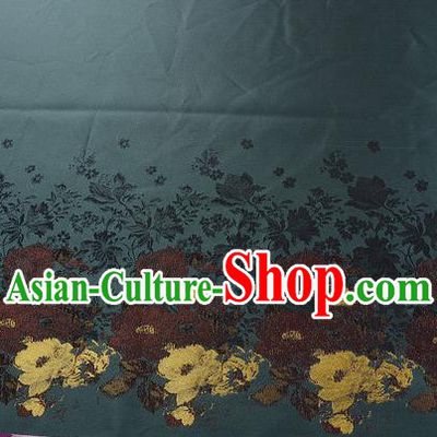 Chinese Traditional Costume Royal Palace Printing Flowers Pattern Deep Green Brocade Fabric, Chinese Ancient Clothing Drapery Hanfu Cheongsam Material