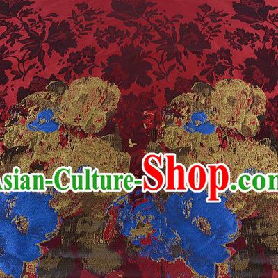 Chinese Traditional Costume Royal Palace Printing Flowers Pattern Red Brocade Fabric, Chinese Ancient Clothing Drapery Hanfu Cheongsam Material
