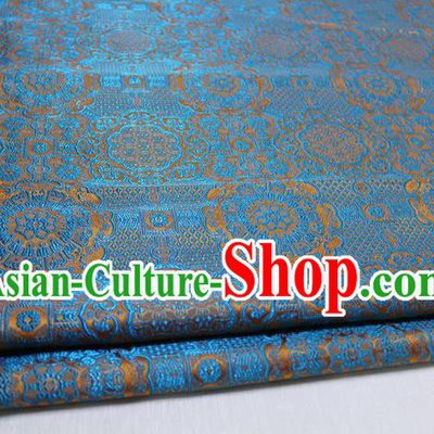 Chinese Traditional Royal Palace Pattern Mongolian Robe Lake Blue Brocade Fabric, Chinese Ancient Costume Drapery Hanfu Cheongsam Material