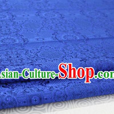 Chinese Traditional Royal Palace Pattern Mongolian Robe Deep Blue Brocade Fabric, Chinese Ancient Costume Drapery Hanfu Cheongsam Material