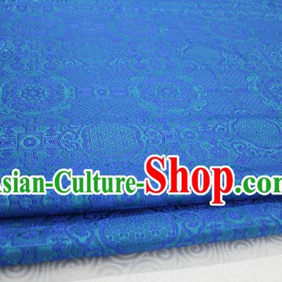 Chinese Traditional Royal Palace Pattern Mongolian Robe Blue Brocade Fabric, Chinese Ancient Costume Drapery Hanfu Cheongsam Material