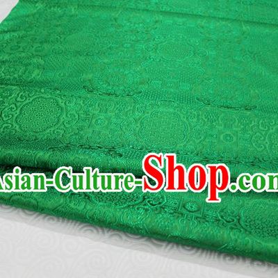 Chinese Traditional Royal Palace Pattern Mongolian Robe Green Brocade Fabric, Chinese Ancient Costume Drapery Hanfu Cheongsam Material