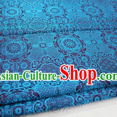 Chinese Traditional Royal Palace Blue Pattern Mongolian Robe Brocade Fabric, Chinese Ancient Costume Drapery Hanfu Cheongsam Material