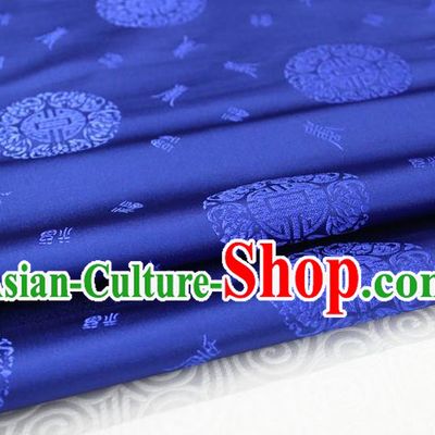 Chinese Traditional Royal Palace Longevity Pattern Mongolian Robe Royalblue Satin Brocade Fabric, Chinese Ancient Costume Drapery Hanfu Tang Suit Material