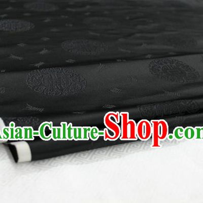 Chinese Traditional Royal Palace Longevity Pattern Mongolian Robe Black Satin Brocade Fabric, Chinese Ancient Costume Drapery Hanfu Tang Suit Material