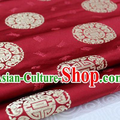Chinese Traditional Royal Palace Golden Longevity Pattern Mongolian Robe Purplish Red Satin Brocade Fabric, Chinese Ancient Costume Drapery Hanfu Tang Suit Material