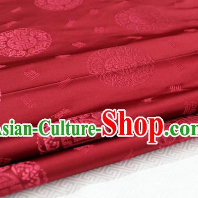 Chinese Traditional Royal Palace Longevity Pattern Mongolian Robe Purplish Red Satin Brocade Fabric, Chinese Ancient Costume Drapery Hanfu Tang Suit Material