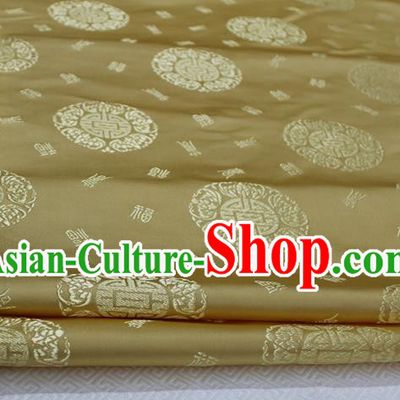 Chinese Traditional Royal Palace Longevity Pattern Mongolian Robe Light Golden Satin Brocade Fabric, Chinese Ancient Costume Drapery Hanfu Tang Suit Material