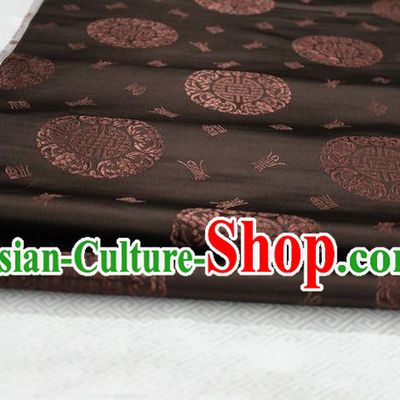 Chinese Traditional Royal Palace Longevity Pattern Mongolian Robe Coffee Satin Brocade Fabric, Chinese Ancient Costume Drapery Hanfu Tang Suit Material