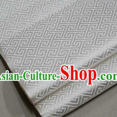 Chinese Traditional Royal Palace Back Pattern Mongolian Robe White Satin Brocade Fabric, Chinese Ancient Costume Drapery Hanfu Tang Suit Material