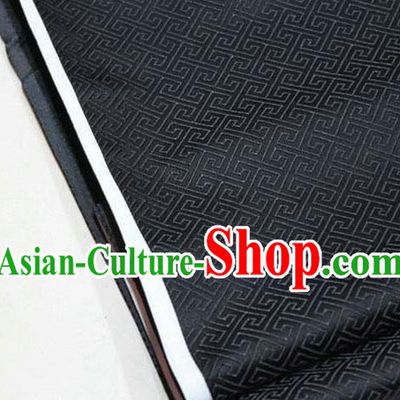 Chinese Traditional Royal Palace Back Pattern Mongolian Robe Black Satin Brocade Fabric, Chinese Ancient Costume Drapery Hanfu Tang Suit Material
