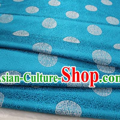 Chinese Traditional Royal Palace Longevity Pattern Mongolian Robe Lake Blue Brocade Fabric, Chinese Ancient Costume Drapery Hanfu Tang Suit Material
