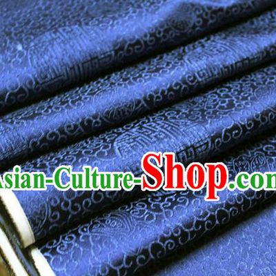 Chinese Traditional Royal Palace Longevity Pattern Mongolian Robe Deep Blue Brocade Fabric, Chinese Ancient Costume Drapery Hanfu Tang Suit Material