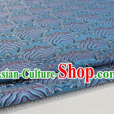 Chinese Traditional Royal Palace Pattern Mongolian Robe Blue Brocade Fabric, Chinese Ancient Emperor Costume Drapery Hanfu Tang Suit Material