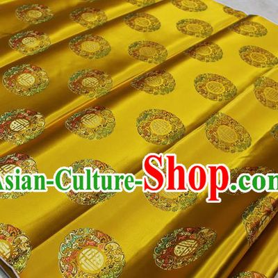 Chinese Traditional Royal Palace Fu Character Pattern Mongolian Robe Golden Brocade Fabric, Chinese Ancient Emperor Costume Drapery Hanfu Tang Suit Material