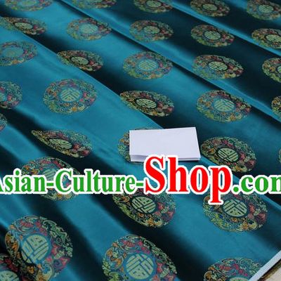 Chinese Traditional Royal Palace Fu Character Pattern Mongolian Robe Peacock Green Brocade Fabric, Chinese Ancient Emperor Costume Drapery Hanfu Tang Suit Material
