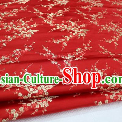 Chinese Traditional Royal Palace Wintersweet Pattern Cheongsam Red Brocade Fabric, Chinese Ancient Emperor Costume Drapery Hanfu Tang Suit Material
