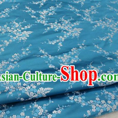 Chinese Traditional Royal Palace Wintersweet Pattern Cheongsam Lake Blue Brocade Fabric, Chinese Ancient Emperor Costume Drapery Hanfu Tang Suit Material