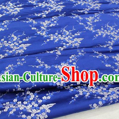 Chinese Traditional Royal Palace Wintersweet Pattern Cheongsam Deep Blue Brocade Fabric, Chinese Ancient Emperor Costume Drapery Hanfu Tang Suit Material