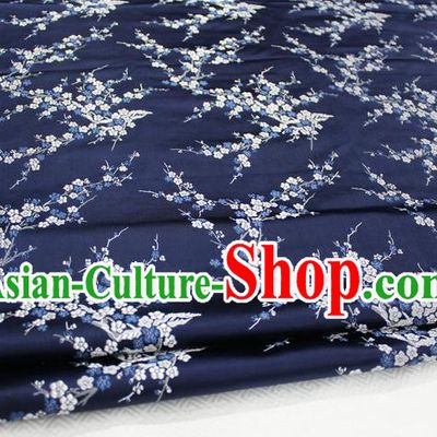 Chinese Traditional Royal Palace Wintersweet Pattern Cheongsam Navy Brocade Fabric, Chinese Ancient Emperor Costume Drapery Hanfu Tang Suit Material