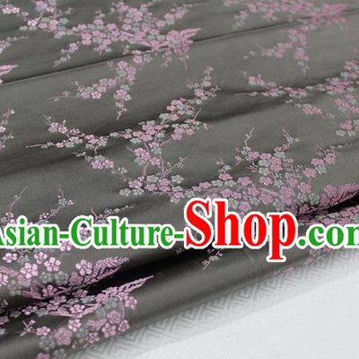 Chinese Traditional Royal Palace Wintersweet Pattern Cheongsam Deep Grey Brocade Fabric, Chinese Ancient Emperor Costume Drapery Hanfu Tang Suit Material