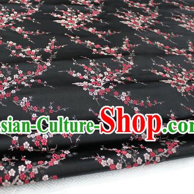Chinese Traditional Royal Palace Wintersweet Pattern Cheongsam Black Brocade Fabric, Chinese Ancient Emperor Costume Drapery Hanfu Tang Suit Material