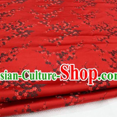 Chinese Traditional Royal Palace Wintersweet Pattern Cheongsam Red Brocade Fabric, Chinese Ancient Emperor Costume Drapery Hanfu Tang Suit Material