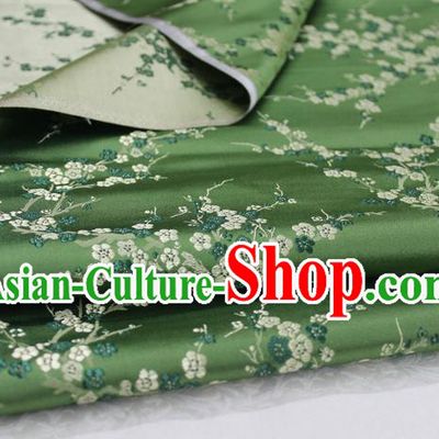 Chinese Traditional Royal Palace Wintersweet Pattern Cheongsam Green Brocade Fabric, Chinese Ancient Emperor Costume Drapery Hanfu Tang Suit Material