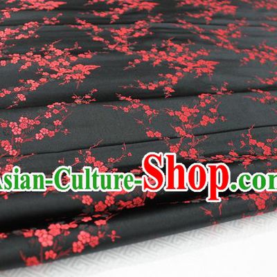 Chinese Traditional Royal Palace Red Wintersweet Pattern Cheongsam Black Brocade Fabric, Chinese Ancient Emperor Costume Drapery Hanfu Tang Suit Material