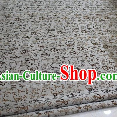 Chinese Traditional Royal Palace Calligraphy Pattern Cheongsam Light Grey Satin Brocade Fabric, Chinese Ancient Costume Drapery Hanfu Tang Suit Material