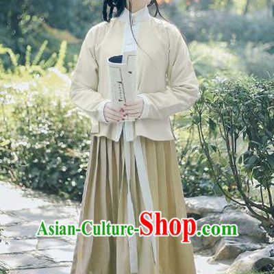 Traditional Chinese Ancient Ming Dynasty Hanfu Princess Costume Embroidered Magnolia Blouse and Skirt Complete Set for Women