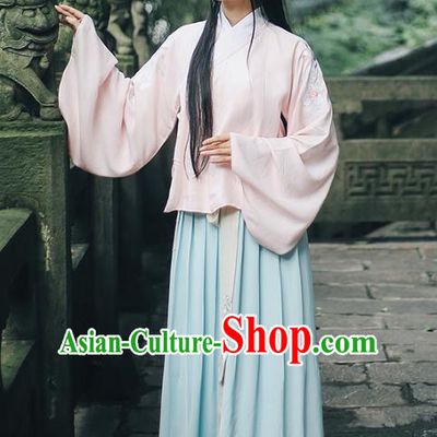 Traditional Chinese Ming Dynasty Nobility Lady Ancient Princess Hanfu Costume Embroidered Paeonia Lactiflora Blouse and Skirt for Women