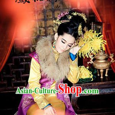 Traditional Ancient Chinese Imperial Consort Costume, Chinese Qing Dynasty Manchu Lady Dress, Chinese Mandarin Robes Imperial Concubine Embroidered Clothing for Women