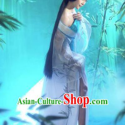 Traditional Ancient Chinese Costume, Costumes Elegant Hanfu Clothing Chinese Tang Dynasty Imperial Emperess Lace Tailing Embroidered Bamboo Leaf Clothing for Women