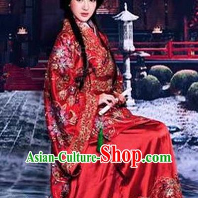 Traditional Ancient Chinese Imperial Emperess Wedding Costume, Elegant Hanfu Clothing Chinese Han Dynasty Imperial Emperess Tailing Embroidered Clothing for Women