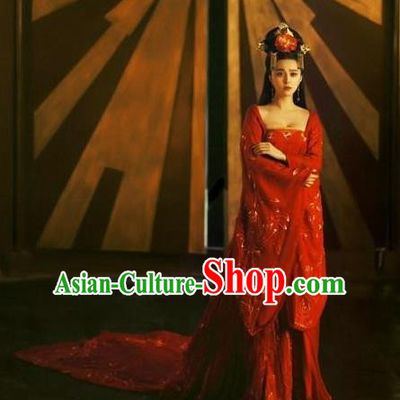 Traditional Ancient Chinese Costume, Costumes Elegant Hanfu Clothing Chinese Tang Dynasty Imperial Emperess Chiffon Red Dance Clothing for Women