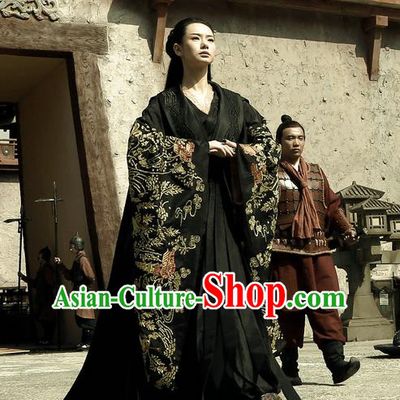 Traditional Ancient Chinese Costume, Elegant Hanfu Clothing, Chinese Han Dynasty Imperial Emperess Tailing Black Embroidered Clothing for Women