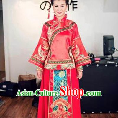 Ancient Chinese Costume Xiuhe Suits Chinese Style Wedding Dress Red Restoring Ancient Women Longfeng Dragon And Phoenix Flown Bride Toast Cheongsam